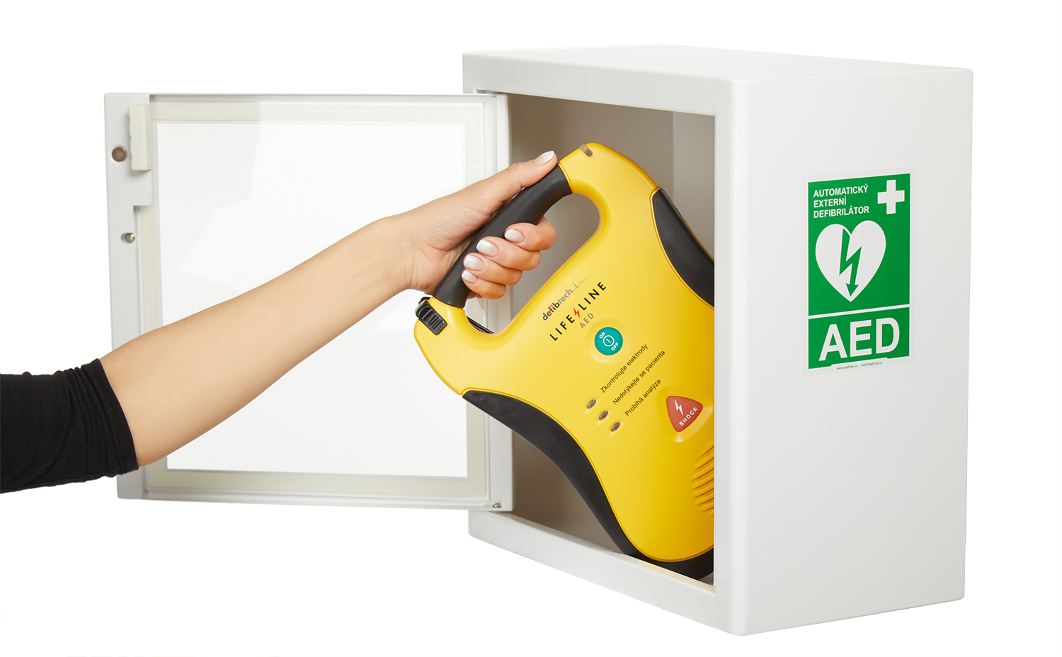 Kovová skříň na AED s alarmem